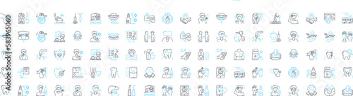 Dental care vector line icons set. Dentistry, Oral, Teeth, Hygiene, Brushing, Flossing, Fillings illustration outline concept symbols and signs
