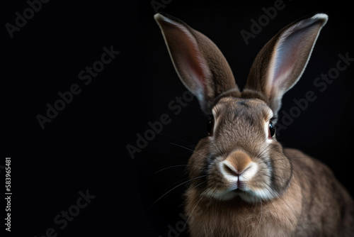 portrait of a rabbit on black, Generative AI © d-AI-n