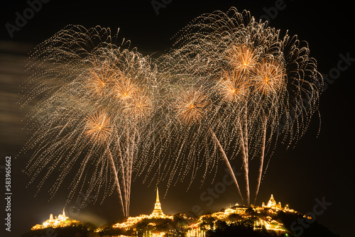 Beautiful Firework in Pranakornkiri Annual Festival at Phetchaburi, Thailand
