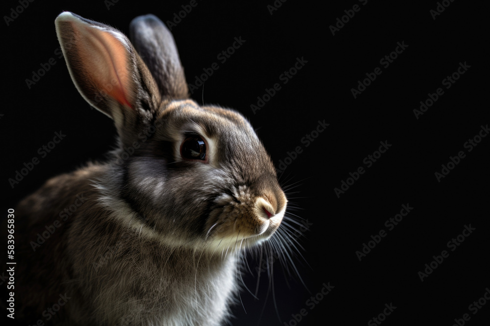 rabbit isolated on a black background, Generative AI