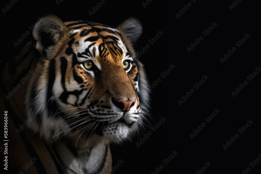 portrait of a bengal tiger on black background, Generative AI portrait of a bengal tiger on black background, Generative AI