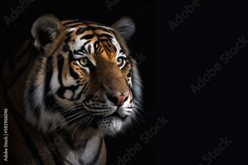 portrait of a bengal tiger on black background  Generative AI