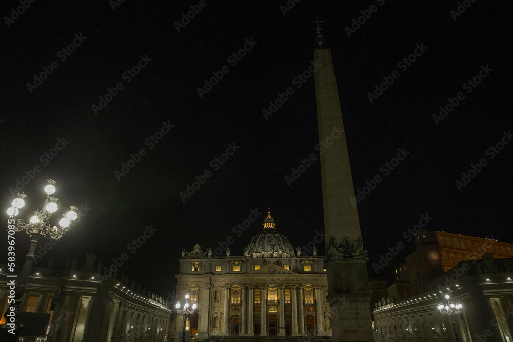 St Peter's basilica at night. Rome, Italy.