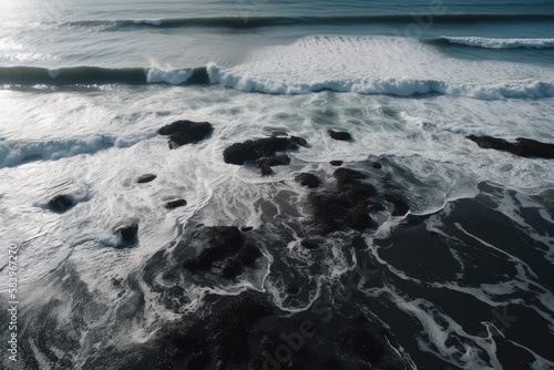 Overlooking the huge waves on the sea.