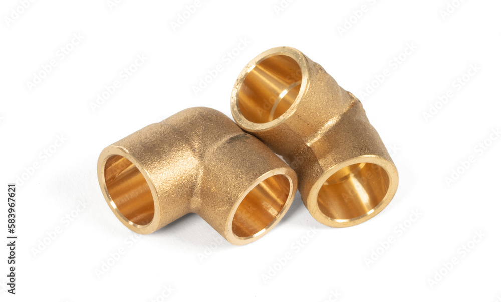 Brass fittings for plumbing pipes, connector for two different sizes, 90 degree angle Brass fittings for plumbing pipes, connector for two different sizes, 90 degree angle