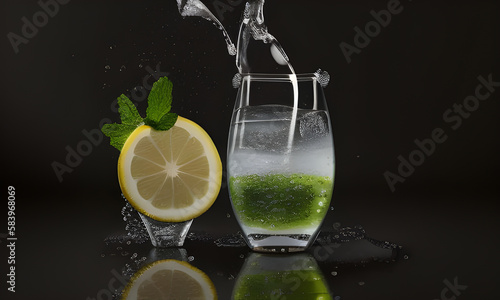 Lemoniada,  cytryna, lód, mięta, plusk. Ilustracja wygenerowana przy użyciu AI © Aga Bak