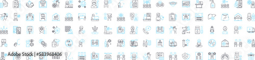 Covid vector line icons set. Covid, Pandemic, Virus, Coronavirus, Lockdown, Infection, Testing illustration outline concept symbols and signs