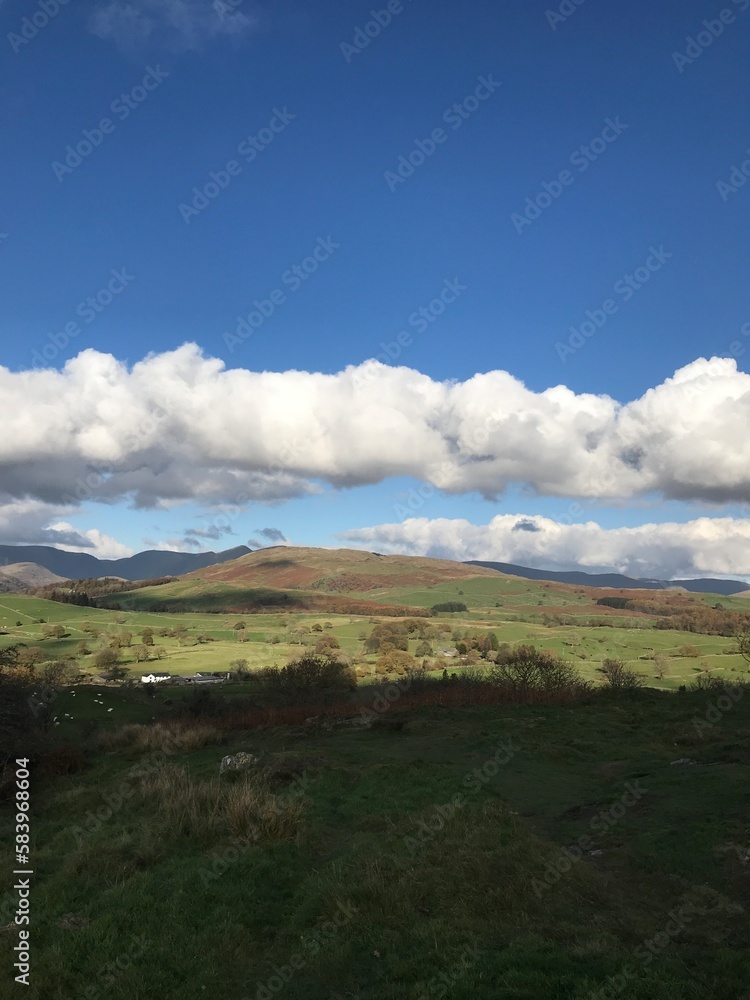Mountain View with rugged countryside and a dramatic blue sky background. Cumbria England. Mountain View with rugged countryside and a dramatic blue sky background. Cumbria England.
