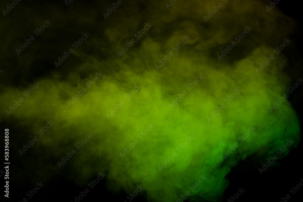 Fototapeta Yellow and green steam on a black background.