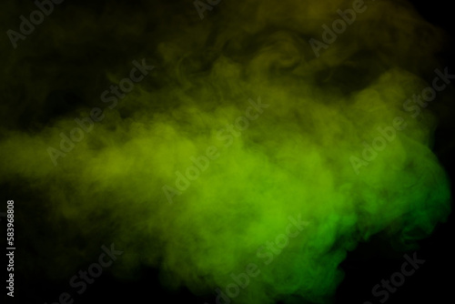 Yellow and green steam on a black background.