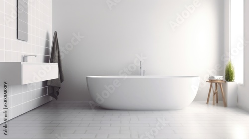 photo of modern bathroom, white wall, empty wall, Generative AI