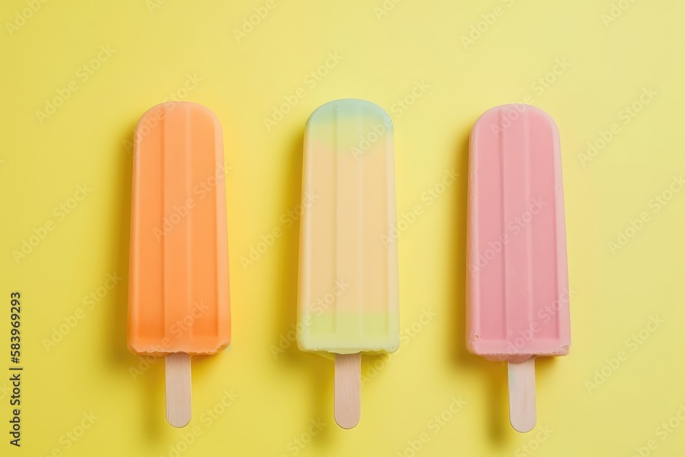 Ice cream popsicle treats on a colorful pastel background. Generative AI Ice cream popsicle treats on a colorful pastel background. Generative AI