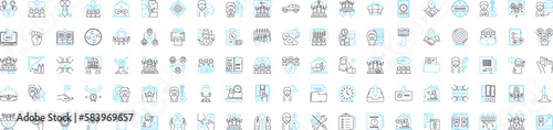 Work office vector line icons set. Workplace, Desk, Office, Computer, Chair, Printer, Scanner illustration outline concept symbols and signs