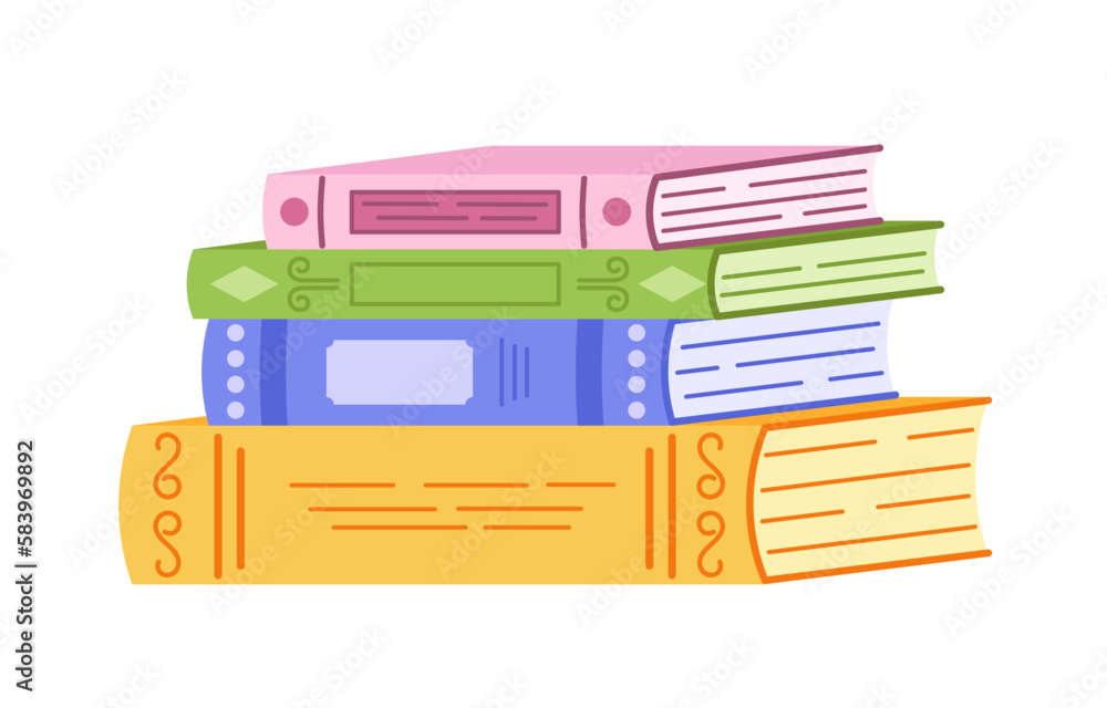 Stack of books with different colorful spine. Hand drown books elements isolated on white background. Stack of books with different colorful spine. Hand drown books elements isolated on white background.