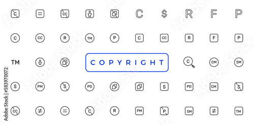 Licence and copyright sign set with trademark, creative commons, public domain and other icons