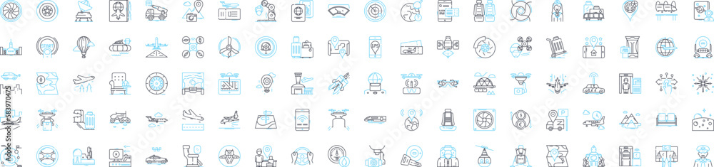 Air transport vector line icons set. Aviation, Airlines, Airway, Concord, Airliner, Jets, Jetset illustration outline concept symbols and signs Air transport vector line icons set. Aviation, Airlines, Airway, Concord, Airliner, Jets, Jetset illustration outline concept symbols and signs