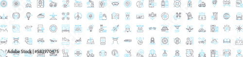 Air transport vector line icons set. Aviation, Airlines, Airway, Concord, Airliner, Jets, Jetset illustration outline concept symbols and signs