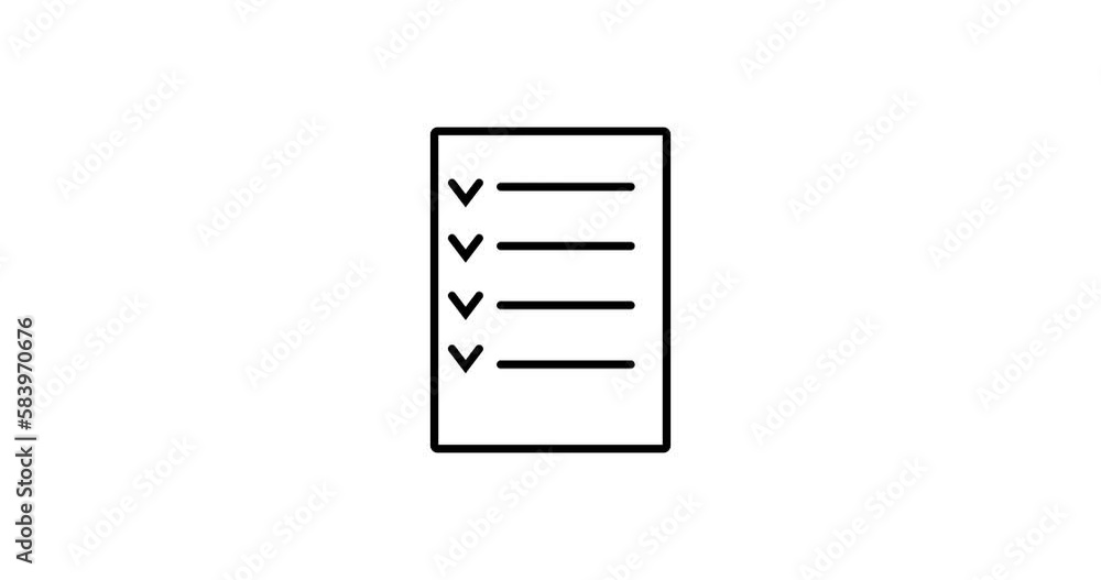 Animated Icon of the list with text and check marks isolated on white background. Office, list, to-do list, plan or steps to achieve goal concept Animated Icon of the list with text and check marks isolated on white background. Office, list, to-do list, plan or steps to achieve goal concept