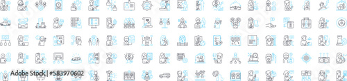 Female jobs vector line icons set. Nurse, Teacher, Engineer, Receptionist, Doctor, Lawyer, Administrator illustration outline concept symbols and signs