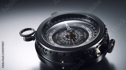 Compass with magnifying glass on a dark background. generative ai