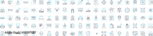 Future technologies vector line icons set. AI, Robotics, BigData, Blockchain, Cybersecurity, Quantum, Augmented illustration outline concept symbols and signs photo