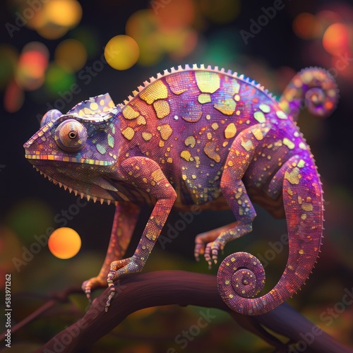 chameleon on a tree created with generative ai