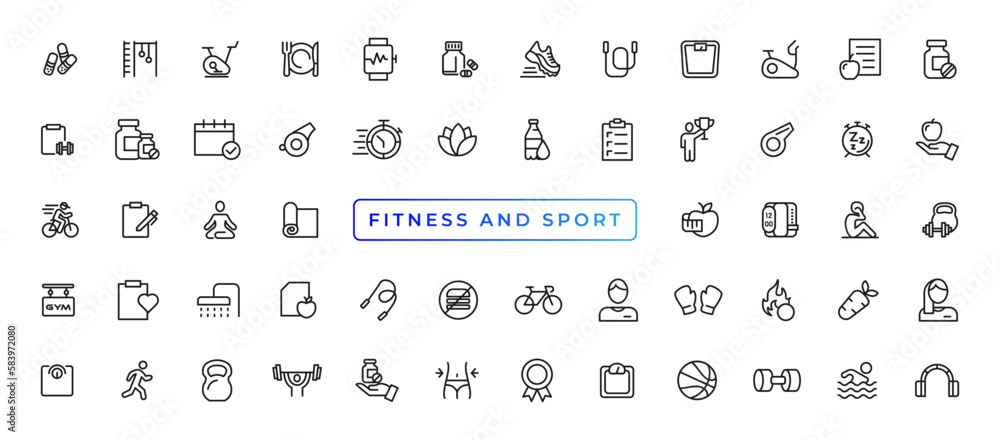 Sport and fitness - minimal thin line web icon set. Outline icons collection. Simple vector illustration Sport and fitness - minimal thin line web icon set. Outline icons collection. Simple vector illustration