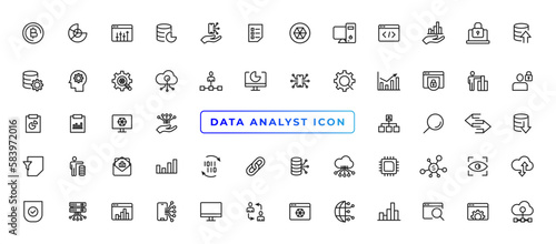 Data Analytic thin line icon set. Data Analysis editable stroke icons. Data analytics, mining, optimization, processing, statistic, monitoring, analysis