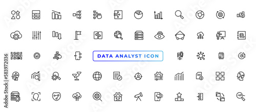 Data Analytic thin line icon set. Data Analysis editable stroke icons. Data analytics, mining, optimization, processing, statistic, monitoring, analysis