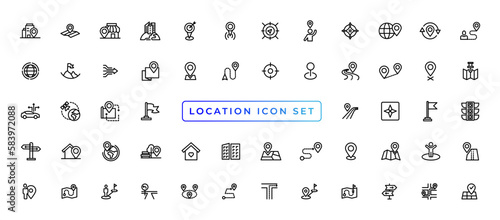 Location icons set. Navigation icons. Map pointer icons. Location symbols. Vector illustration