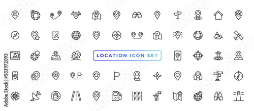 Location icons set. Navigation icons. Map pointer icons. Location symbols. Vector illustration