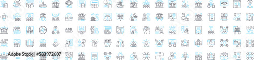 Meeting vector line icons set. Conference, Assembly, Dialogue, Forum, Gather, Caucus, Rendezvous illustration outline concept symbols and signs