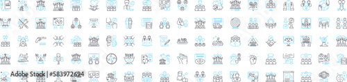 Team building vector line icons set. Collaborate, Networking, Engage, Unify, Interaction, Connect, Solidify illustration outline concept symbols and signs