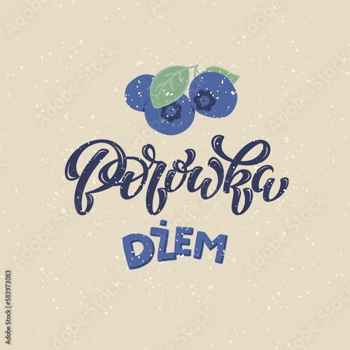 Vector Bilberry Illustration with Lettering Borówka (mean Bilberry in Polish) and Dżem (mean Jam in Polish)