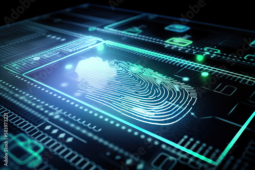 Electronic fingerprint on the scanning screen, high technology. generative AI