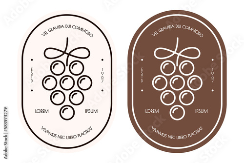 Vine bottle label grape modern line style vector 10 eps