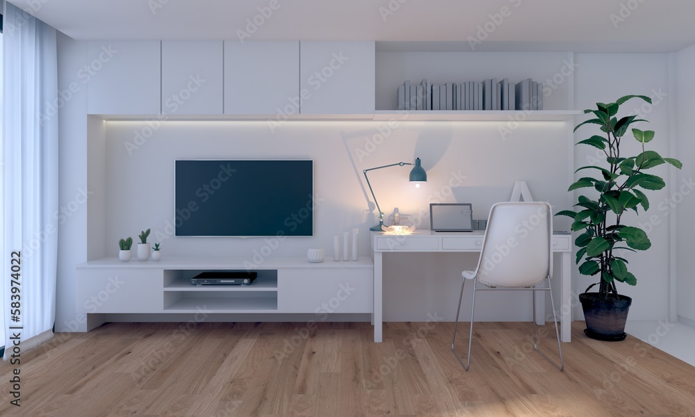 Fototapeta premium Empty Living Room interior TV wall. 3D rendering.