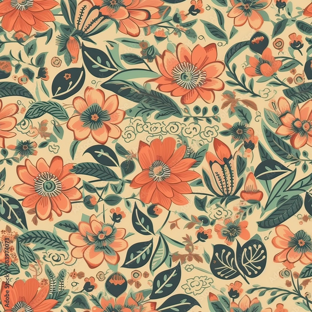seamless vintage floral pattern, Generative AI