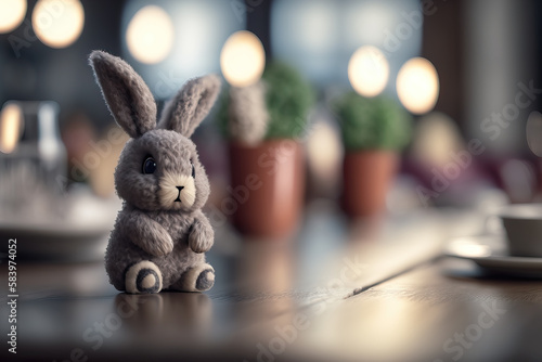 close-up of fluffy bunny on a table  ai generated