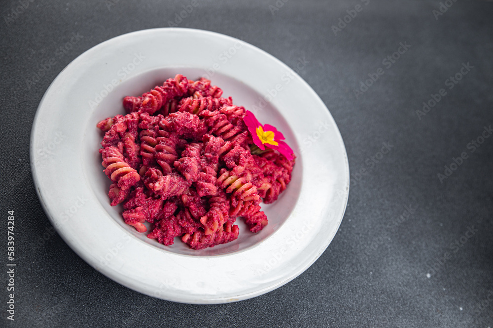beet pasta beetroot sauce vegetable food healthy meal food snack on the table copy space food background rustic top view veggie vegan or vegetarian food no meat beet pasta beetroot sauce vegetable food healthy meal food snack on the table copy space food background rustic top view veggie vegan or vegetarian food no meat