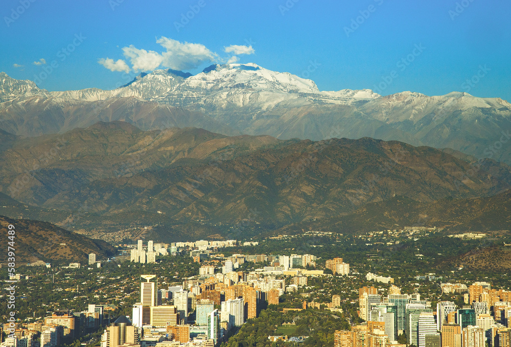 Aerial view of Andes mountain range in Santiago, Chile