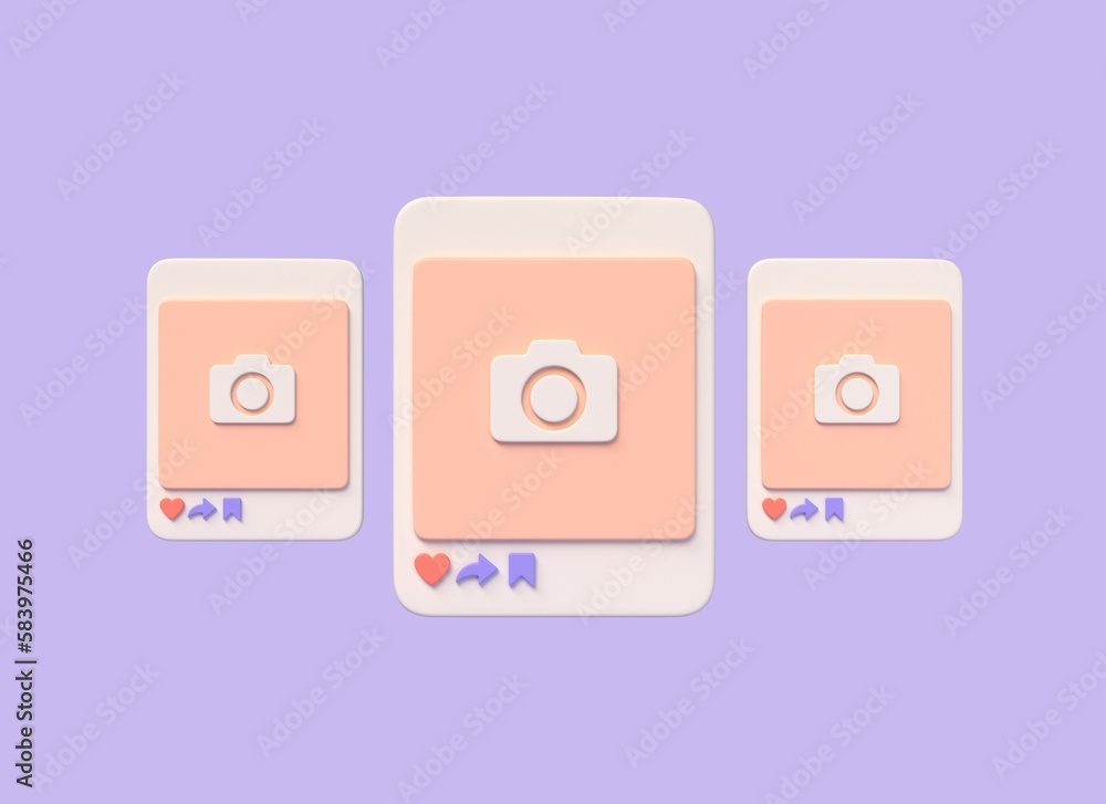 3d photo frames in cartoon style. the concept of communication in social networks. digital marketing. illustration isolated on purple background. 3d rendering 3d photo frames in cartoon style. the concept of communication in social networks. digital marketing. illustration isolated on purple background. 3d rendering