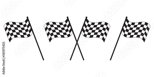 Race flag. Finishing flag. checkered flag. Black and white checkered flag. Vector Illustration Isolated on White Background.