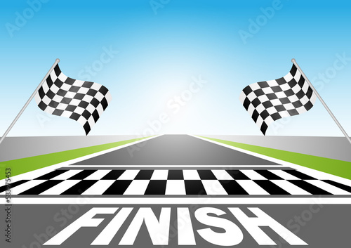 Finish line. Asphalt racing track. Race track. Go-kart track. Race track road. Vector Illustration.