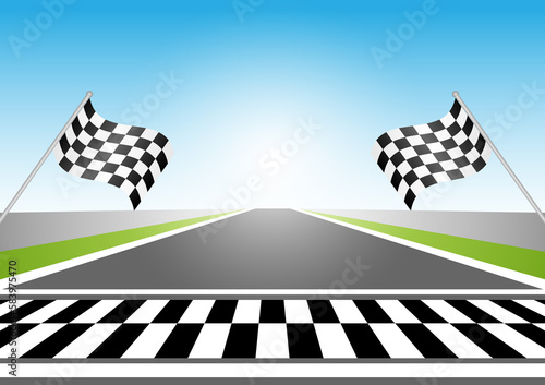 Asphalt racing track. Racing track with Start or Finish line. Go-kart track. Race track road. Vector Illustration.