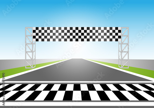 Asphalt racing track. Racing track with  Start or Finish line. Go-kart track. Race track road. Vector Illustration.