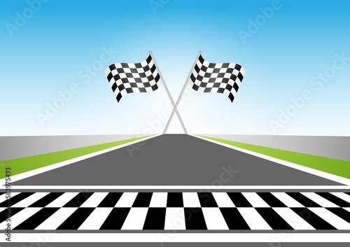 Asphalt racing track. Racing track with Start or Finish line. Go-kart track. Race track road. Vector Illustration.
