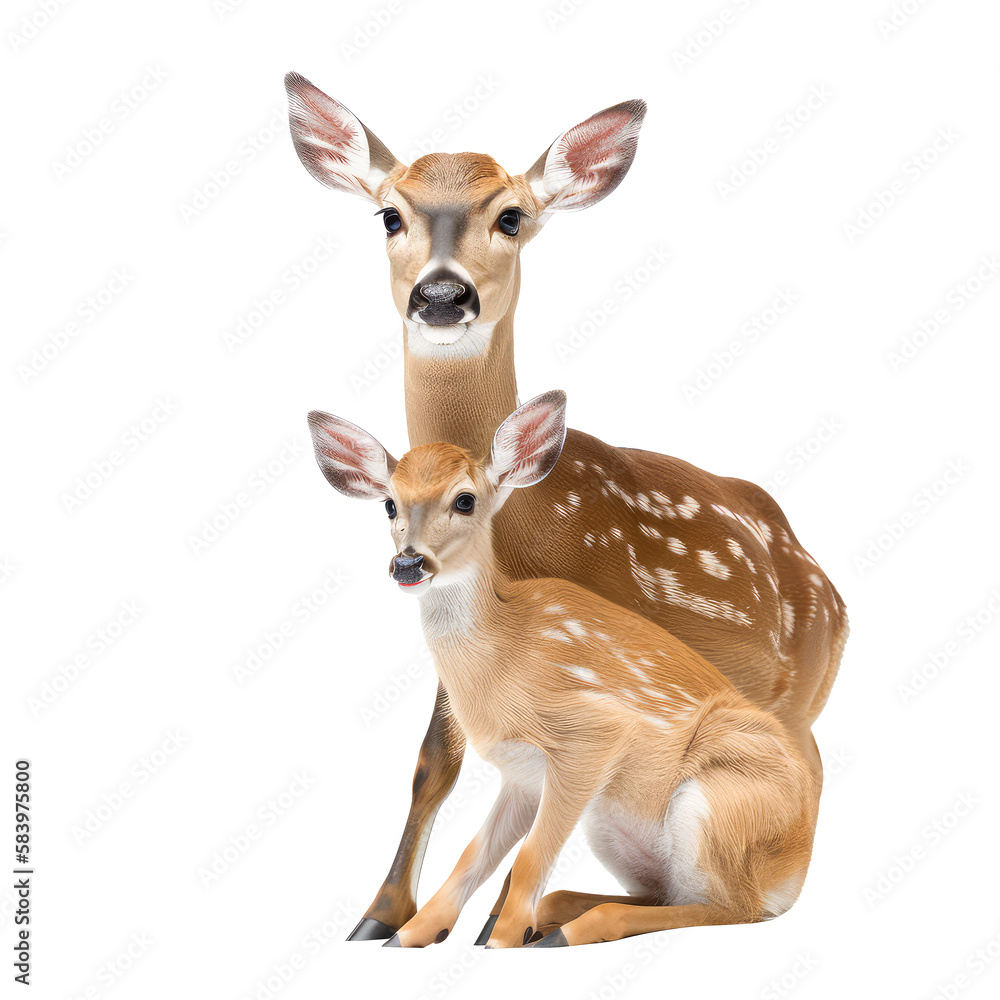 deer with fawn isolated on white background deer with fawn isolated on white background