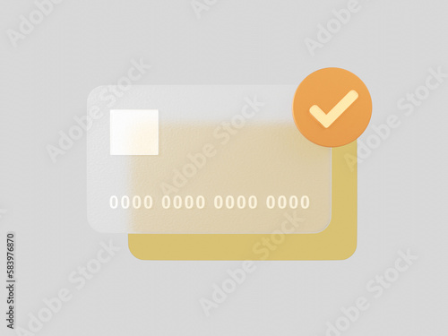 3D payments credit card. online payment or online mobile banking concept. Glassmorphism style. 3d render illustration.