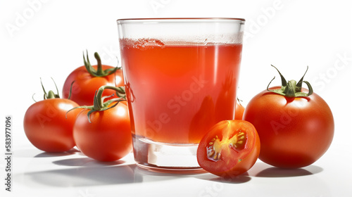 Tomato juice in a glass with fresh tomatoes.generative ai